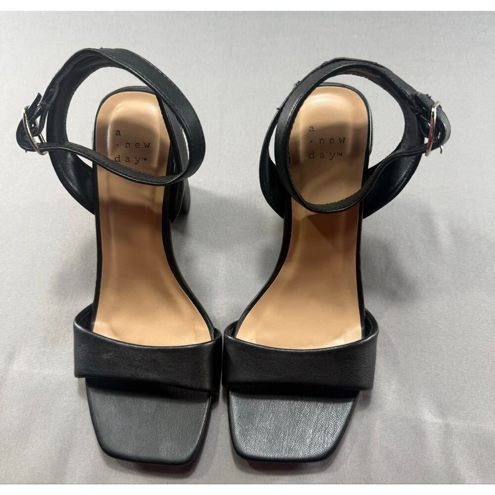 A New Day Black Ankle Strap Block Heel Sandals Women’s Size  6.5 Square Toe